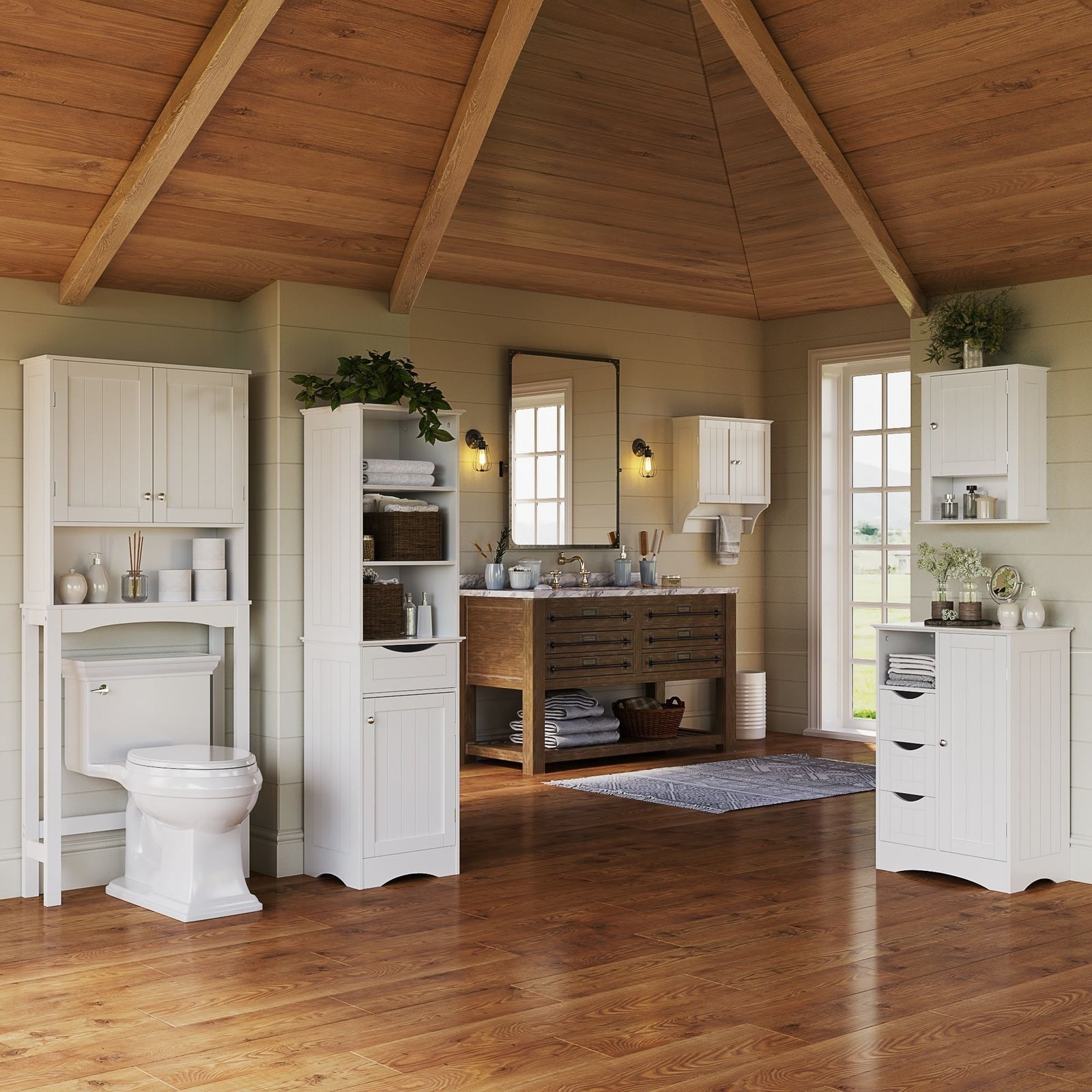 Home Ashland Single Door Bathroom & Laundry Storage Cabinet with 3 Drawers, Open Cubby & Adjustable Shelf, White N1A4 - product image 6