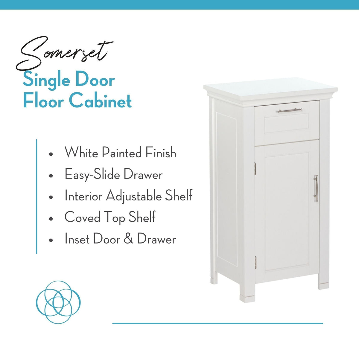 Home Somerset Single Door Bathroom & Laundry Storage Cabinet with Drawer & Adjustable Shelf, White K8O4 - product image 4