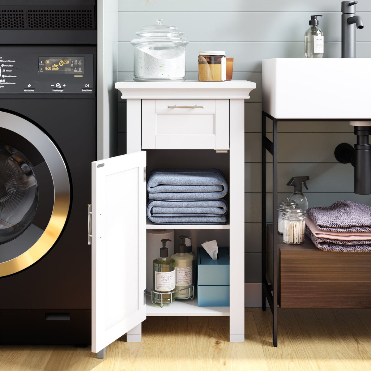 Home Somerset Single Door Bathroom & Laundry Storage Cabinet with Drawer & Adjustable Shelf, White K8O4 - product image 8