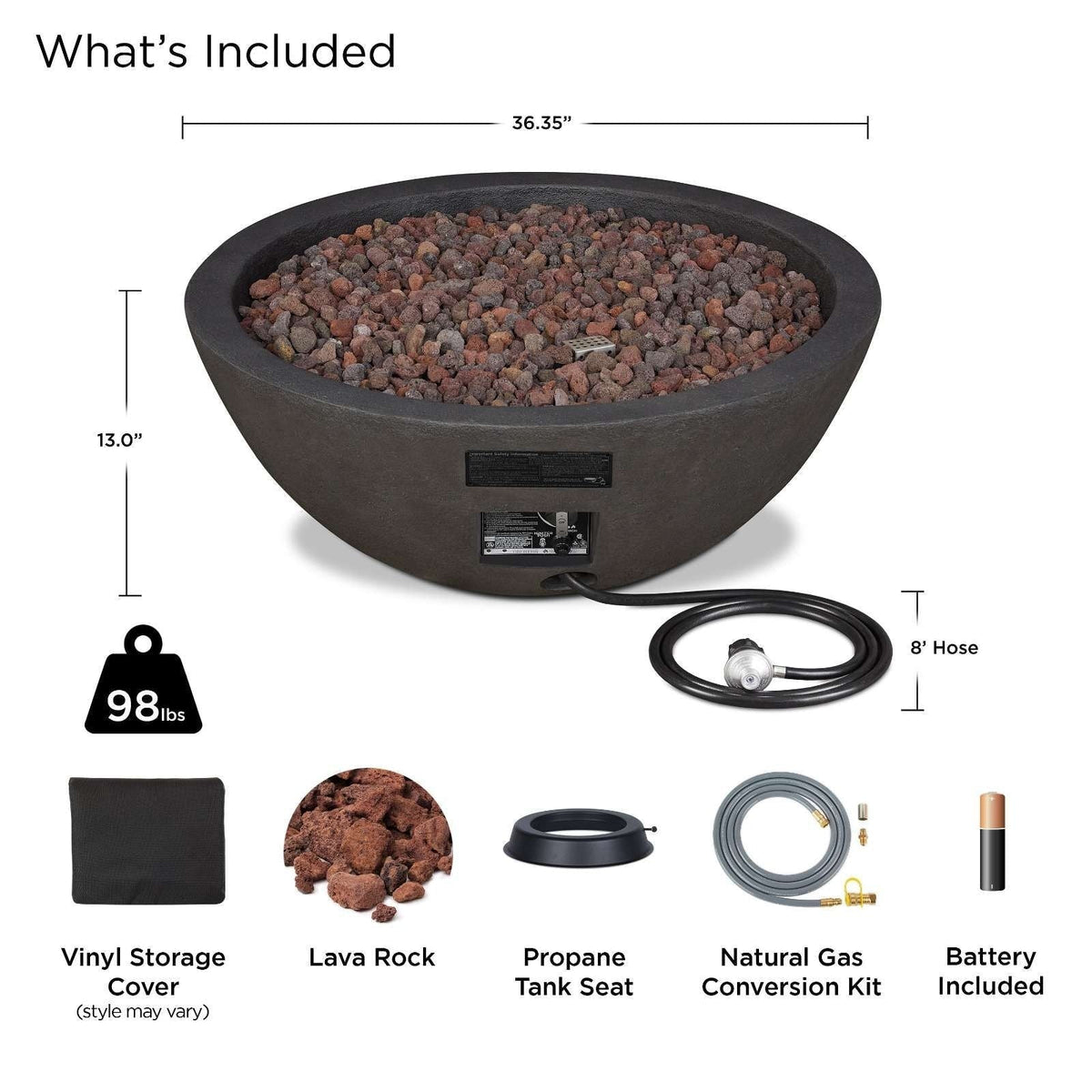 Round Concrete Gas Fire Pit in Shale, 36-in H4E5 - product image 5
