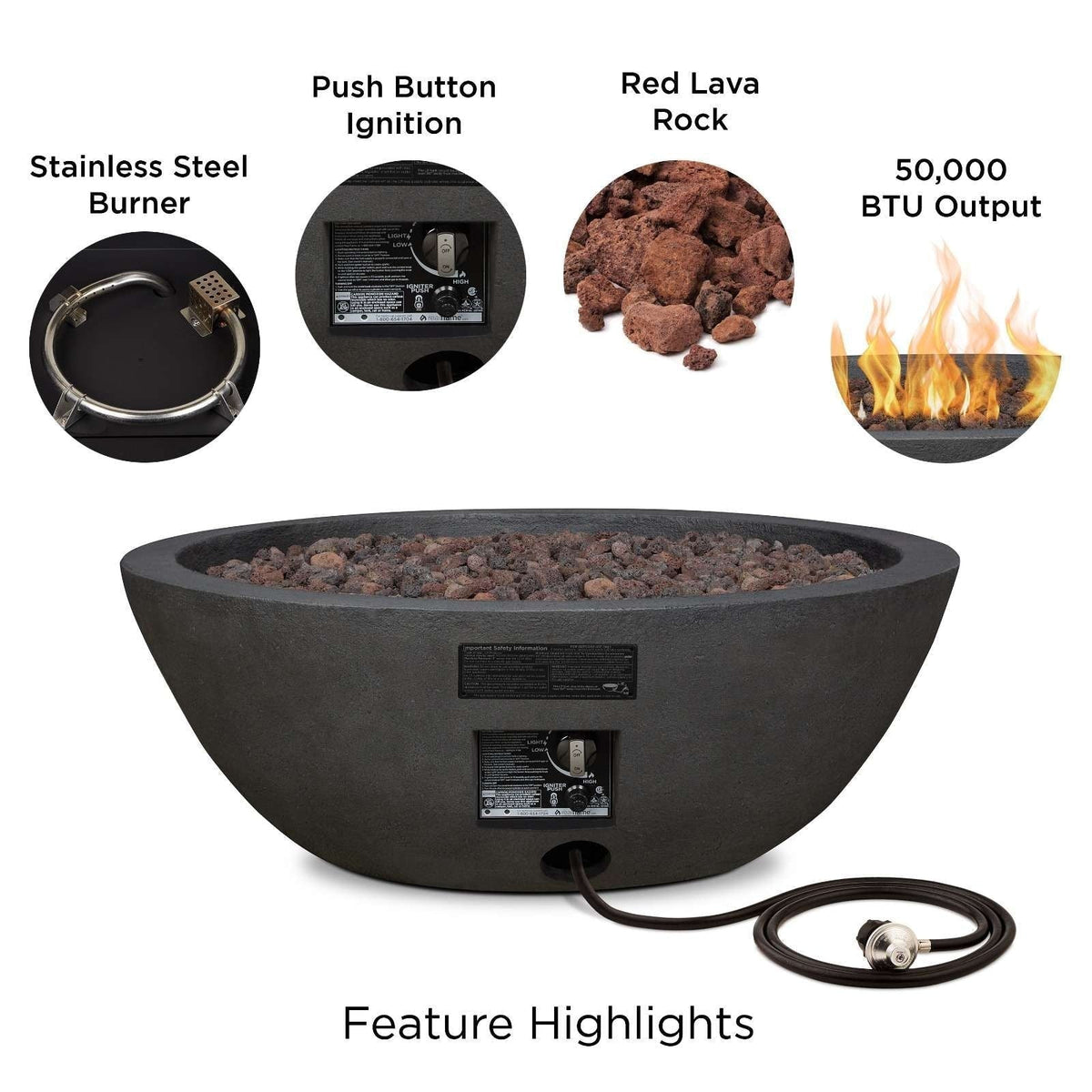 Round Concrete Gas Fire Pit in Shale, 36-in P0L6 - product image 7