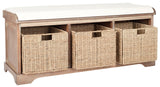 Lonan Wicker Storage Bench, Grey Wash/White, 16.1-in x 47-in x 19.9-in N1H7 - product image 2