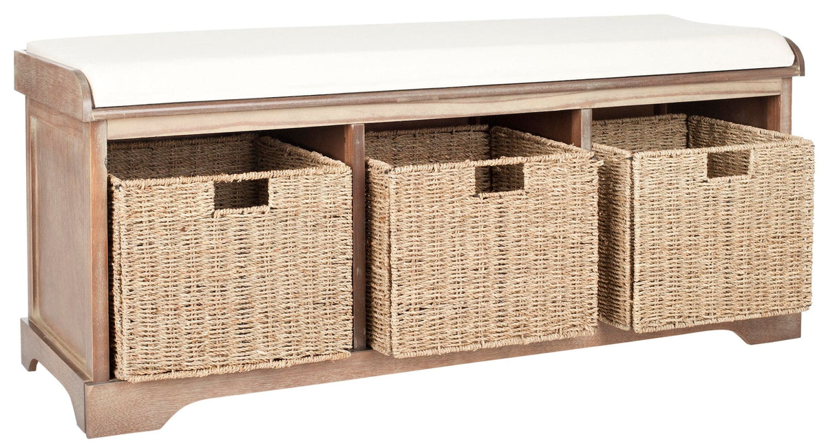 Lonan Wicker Storage Bench, Grey Wash/White, 16.1-in x 47-in x 19.9-in N1H7 - product image 2