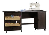 Folding Sewing & Craft Table/Storage Cart with Locking Wheels, Cinnamon Cherry Finish I1U0 - product image 1