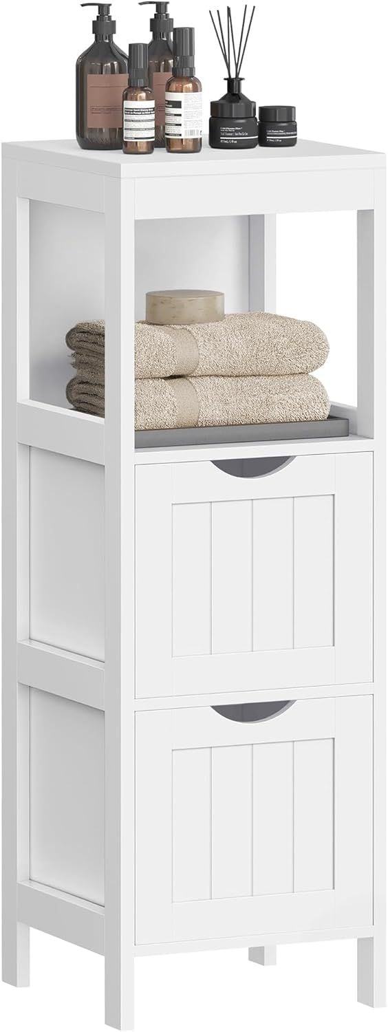 Home 2-Drawer White Cabinet with Open Shelf C0V7