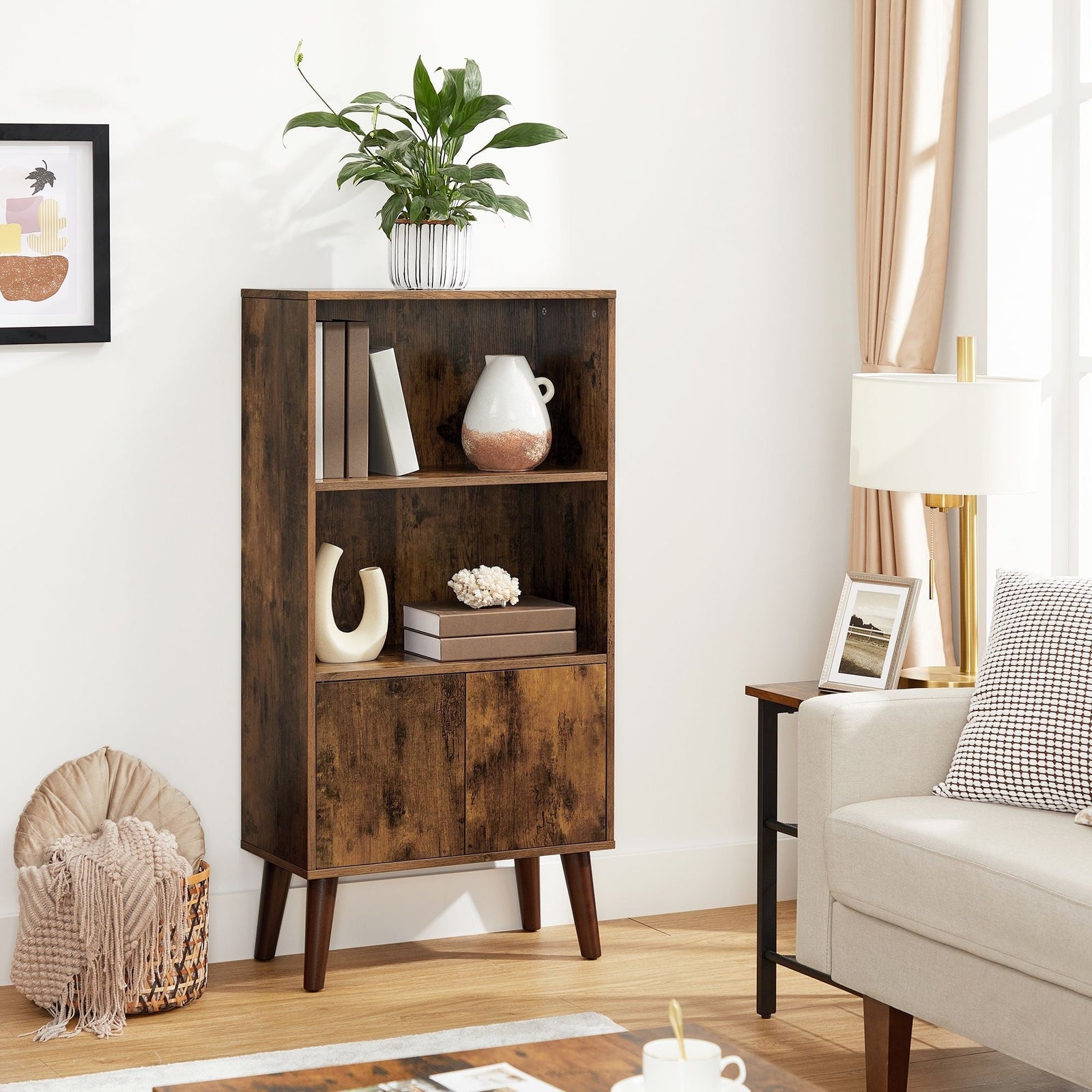Home 3-Tier Rustic Brown Retro Cabinet with Steel Frame V0R6 - product image 4