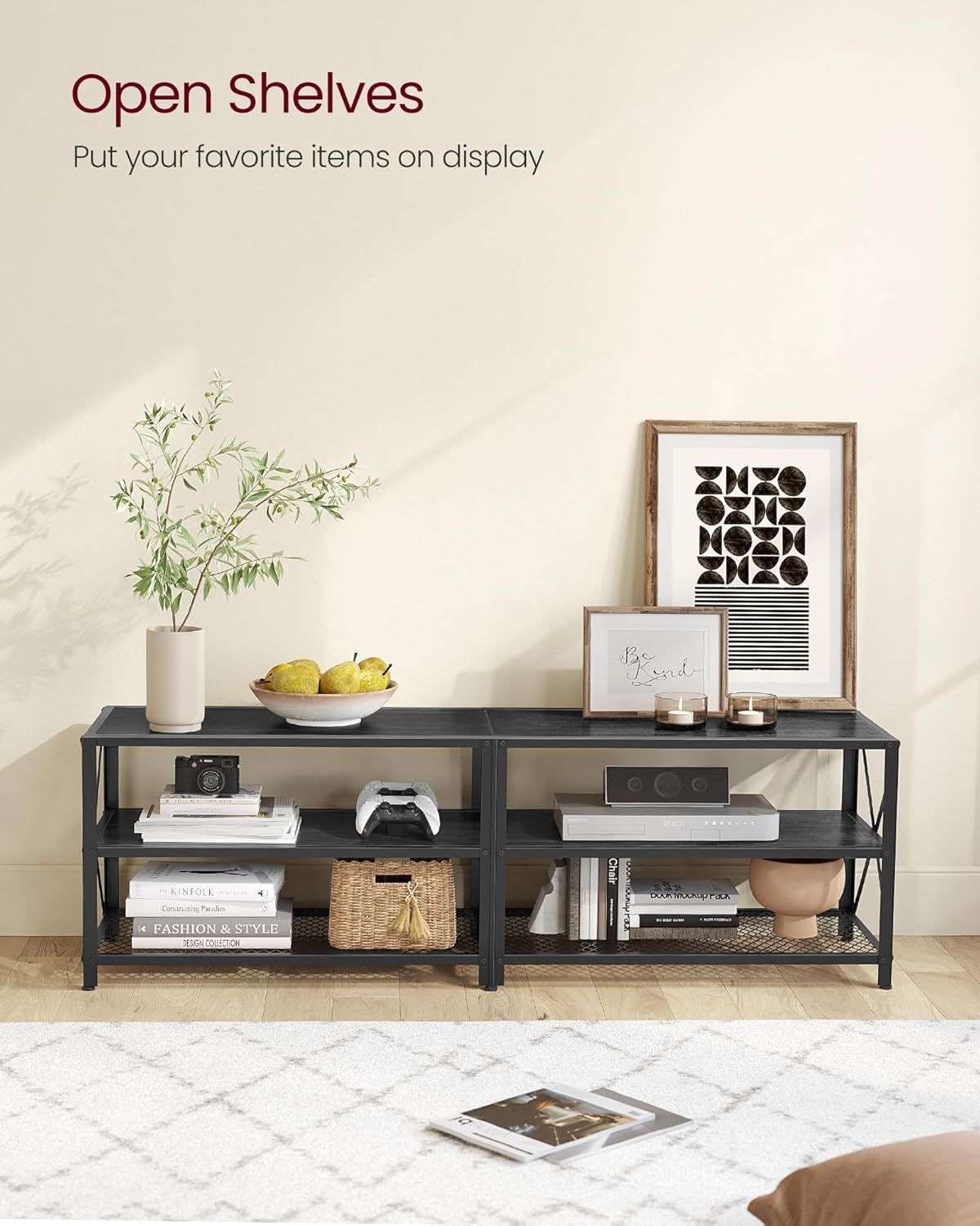 Home 70-in 3-Tier Industrial Black TV Stand A0G3 - product image 8