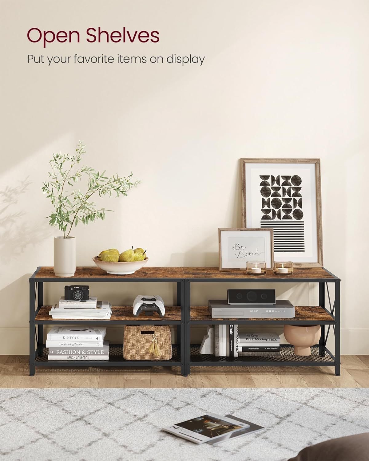 Home 70-in 3-Tier Industrial Rustic Brown TV Stand Z0V1 - product image 3