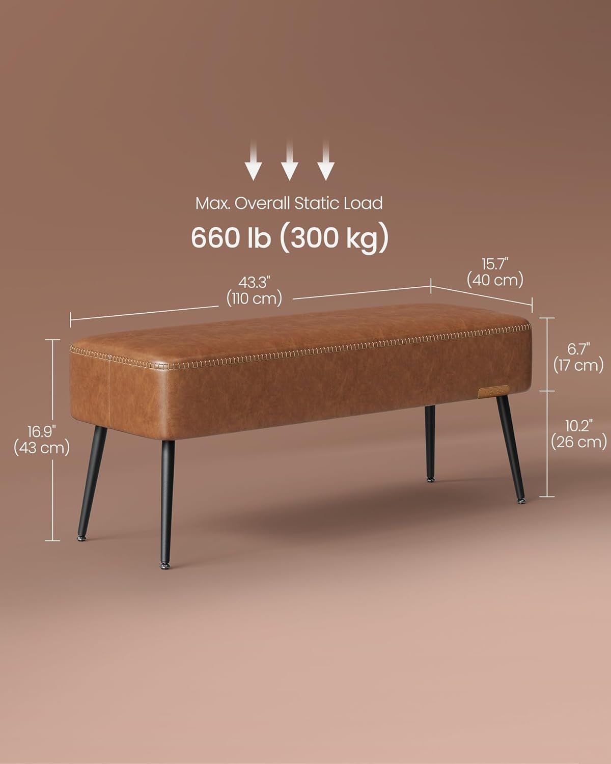 Home EKHO Collection Caramel Brown Synthetic Leather Bench S8M8 - product image 6