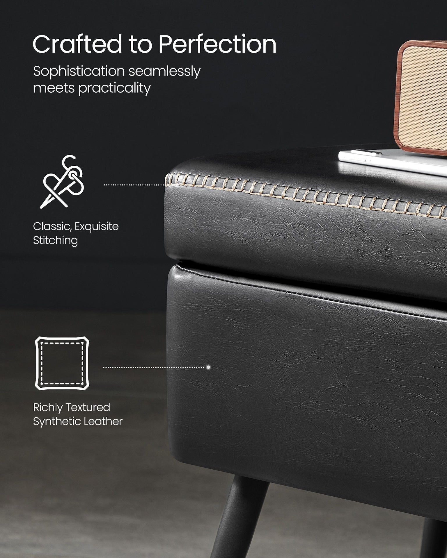 Home Mid-Century Ink Black Ottoman Storage Bench B5I0 - product image 6