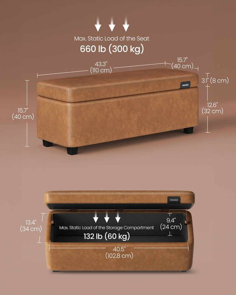 Home Mid-Century Modern Brown Storage Ottoman V7H6 - product image 2