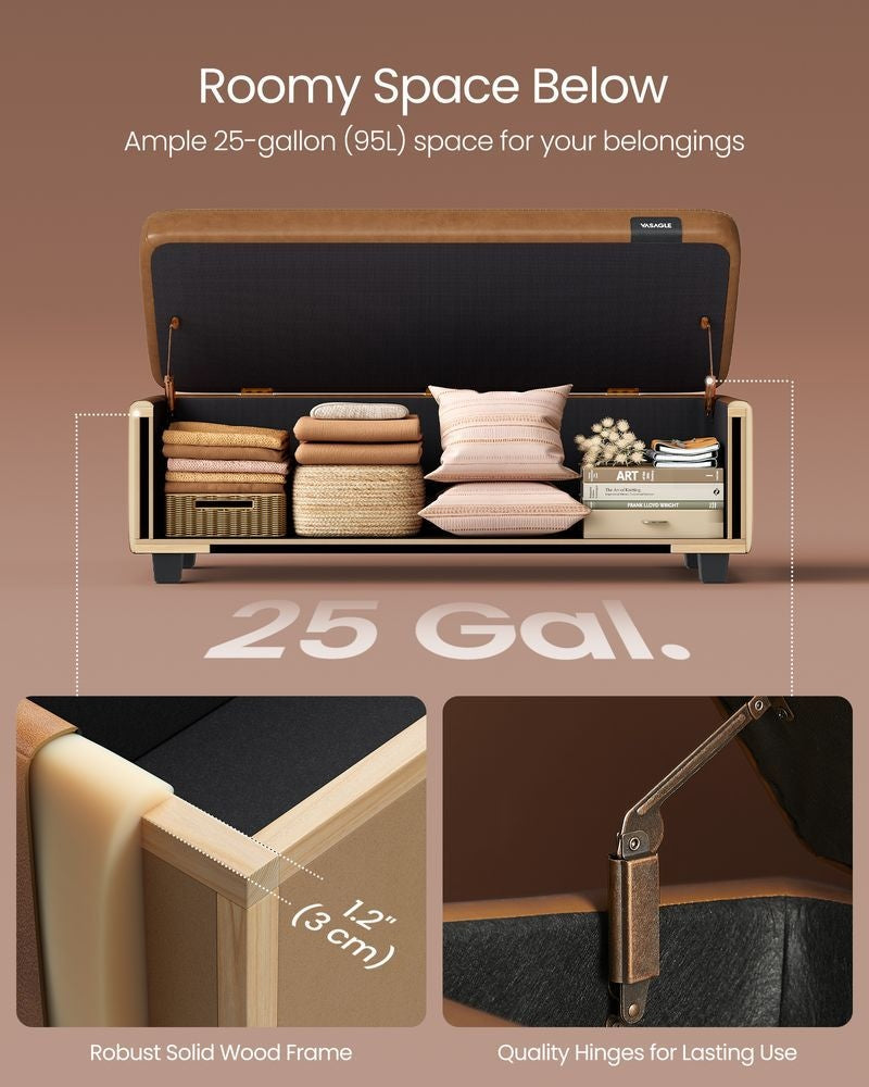 Home Mid-Century Modern Brown Storage Ottoman V7H6 - product image 3
