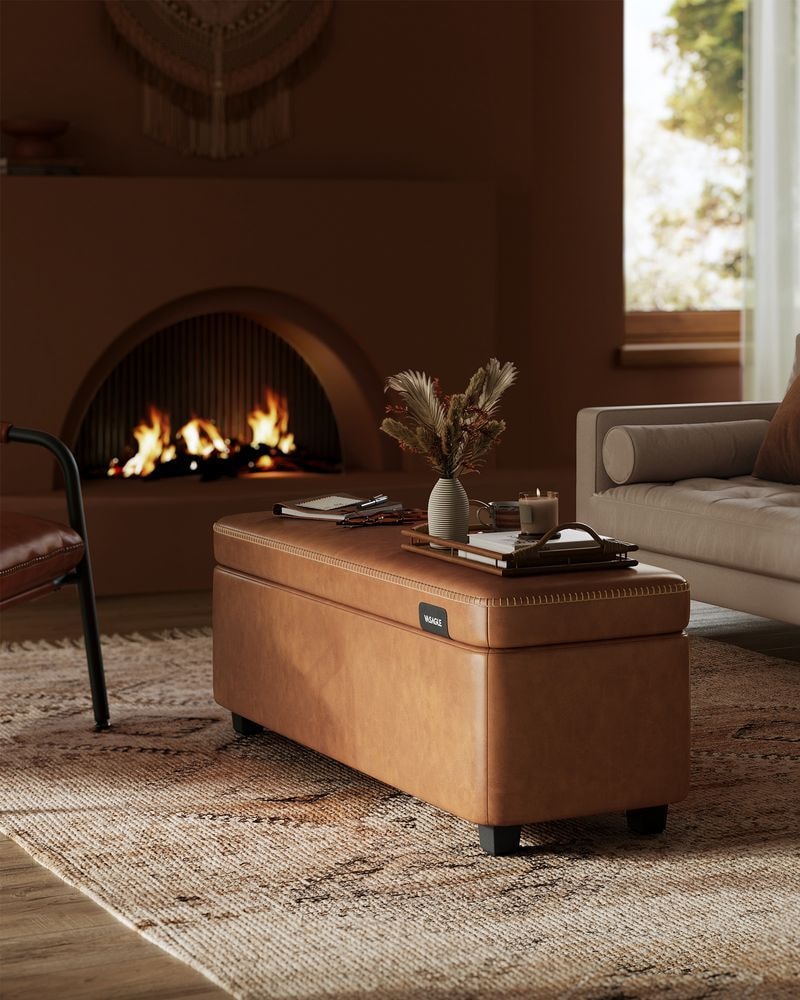 Home Mid-Century Modern Brown Storage Ottoman V7H6 - product image 6