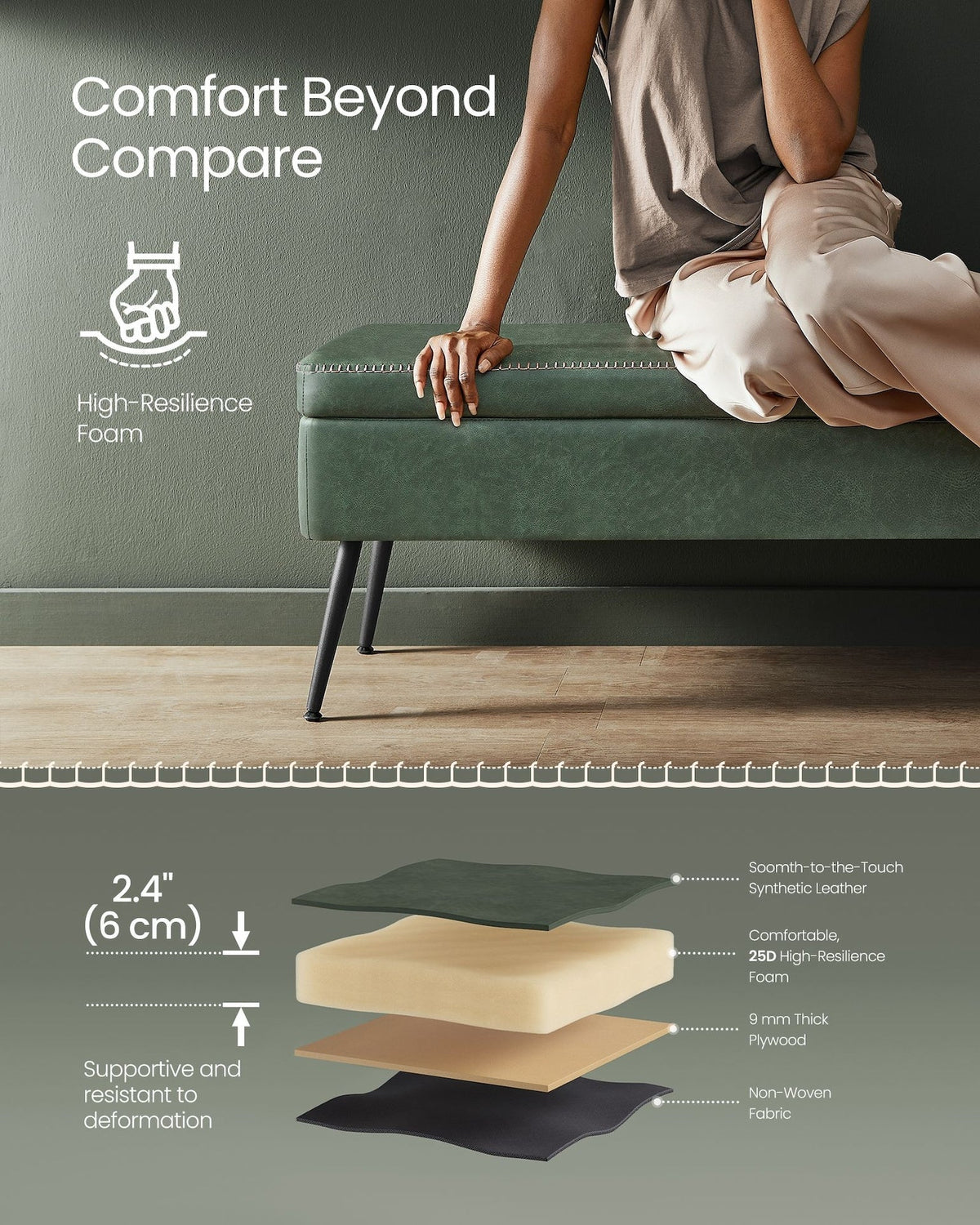 Home Modern Forest Green Ottoman Storage Bench X0N8 - product image 4
