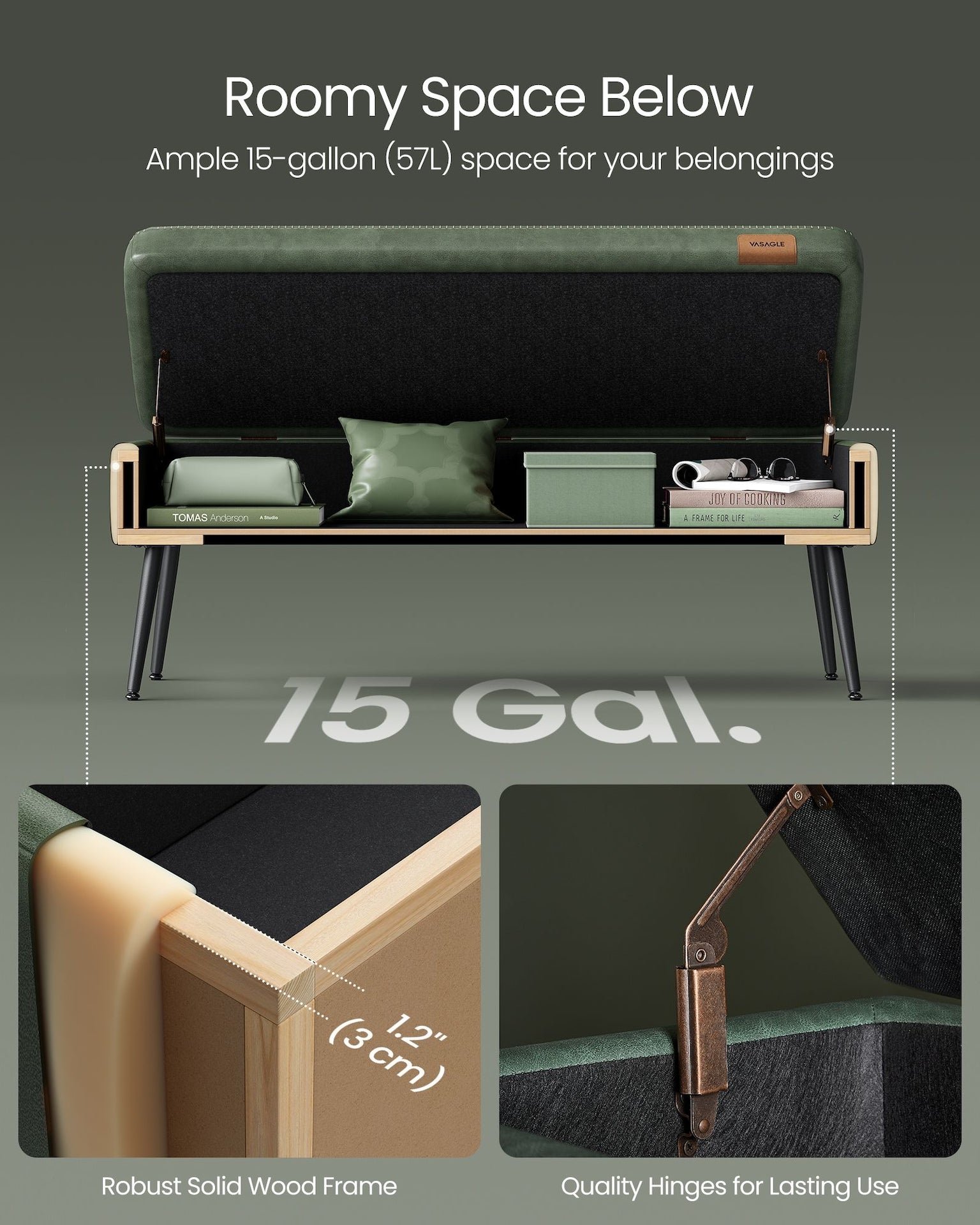 Home Modern Forest Green Ottoman Storage Bench X0N8 - product image 6
