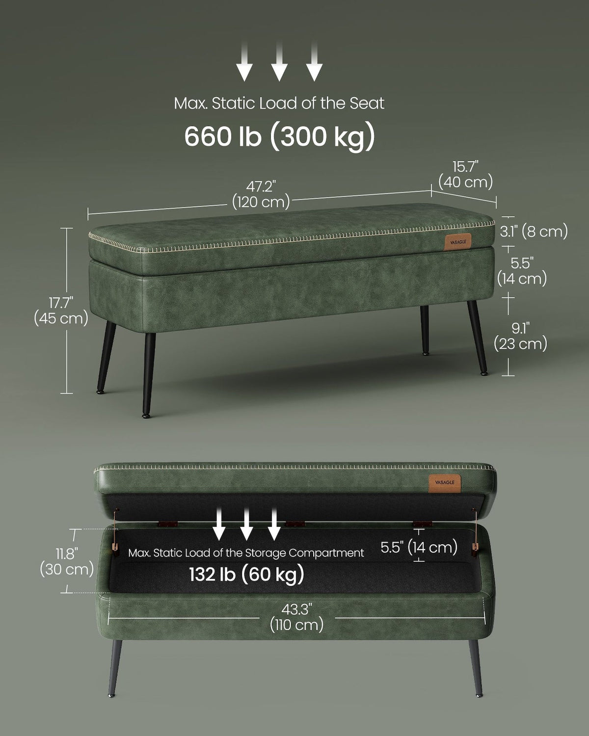 Home Modern Forest Green Ottoman Storage Bench X0N8 - product image 7