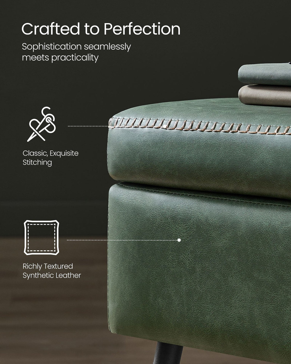Home Modern Forest Green Ottoman Storage Bench X0N8 - product image 8