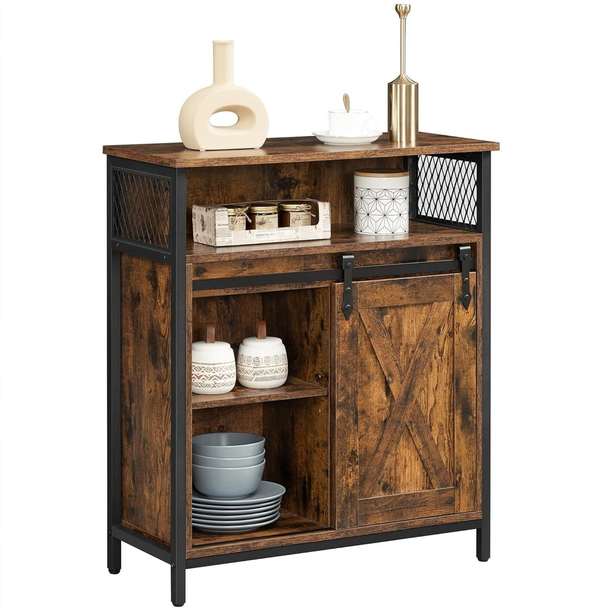 Home Rustic Brown Cabinet with Sliding Door T6T7 - product image 1