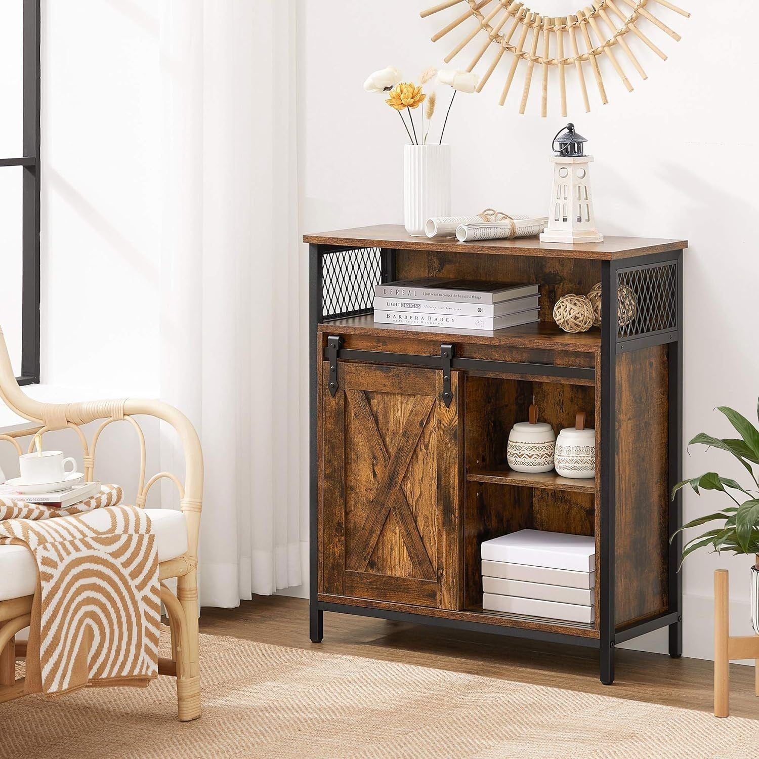 Home Rustic Brown Cabinet with Sliding Door T6T7 - product image 7