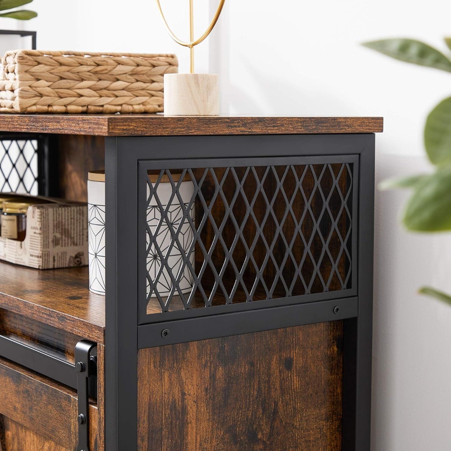 Home Rustic Brown Cabinet with Sliding Door T6T7 - product image 8