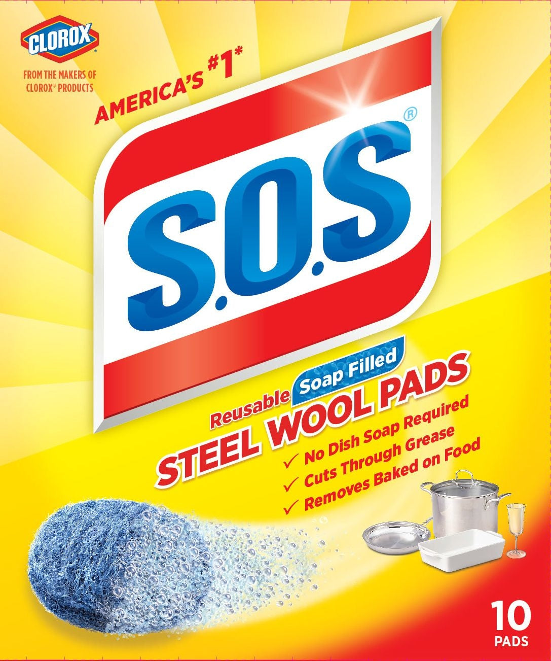 All-Purpose No-Scratch Steel Wool Soap Pads / Scrub Sponges, 10-pk T0G0 - product image 1