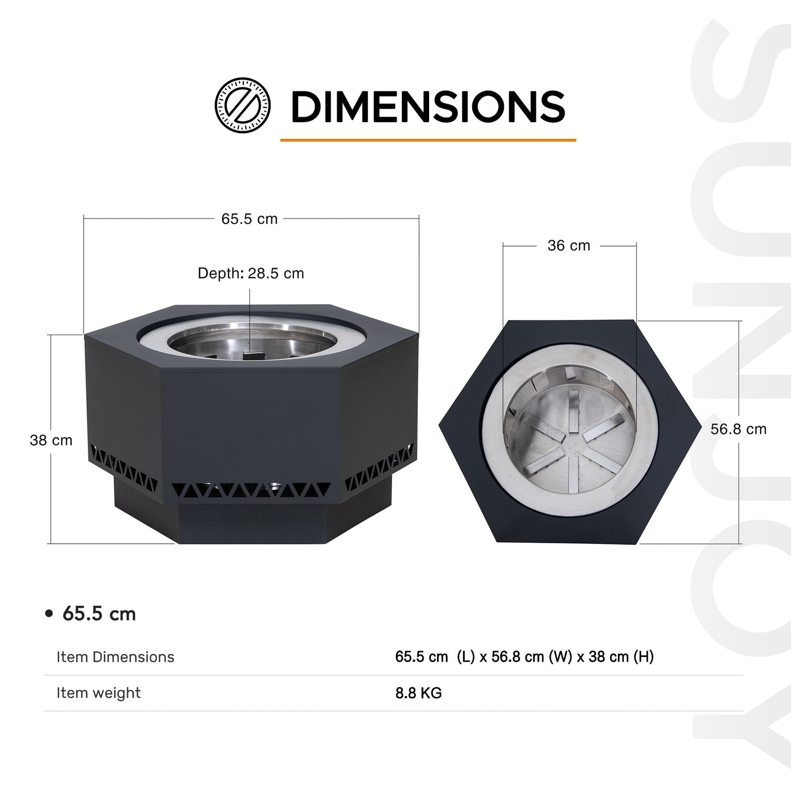 Hexagonal Low Smoke Stainless Steel Fire Pit, 26-in W8R5 - product image 4