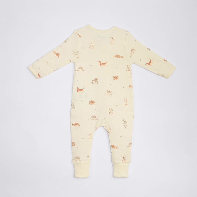 The Elk Baby Dog Print Premium Organic Cotton Play and Grow Rib Foot Zippy, Various Sizes R0L3