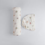 The Elk Baby Fruit Print Premium Organic Cotton Blanket and Beanie Set E6G5 - product image 1