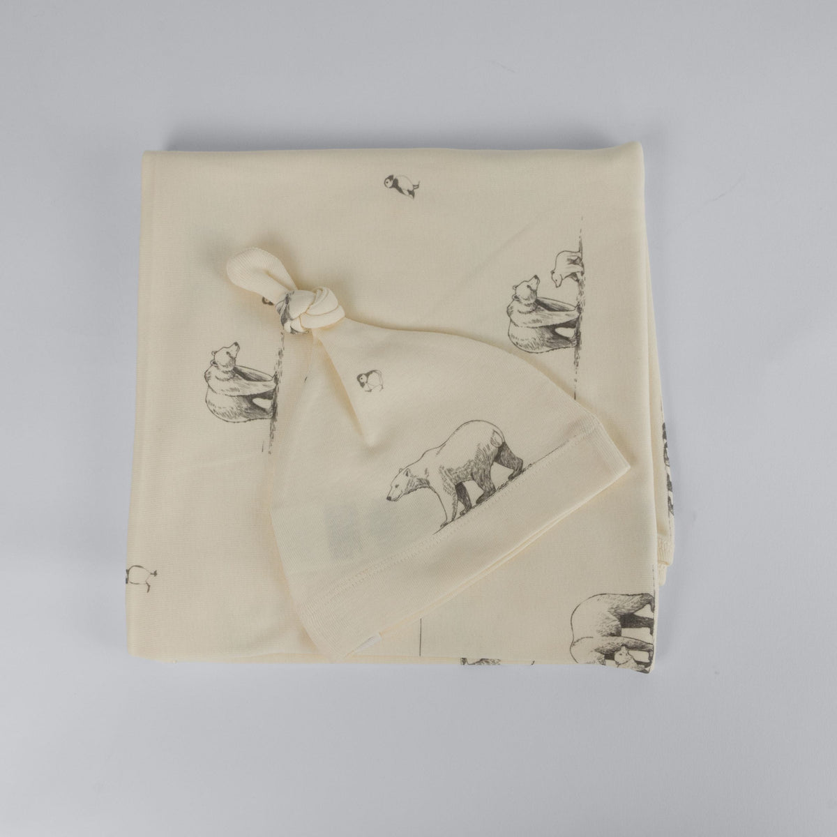 The Elk Baby Polar Bear Print Premium Organic Cotton Blanket and Beanie Set H6E1 - product image 1