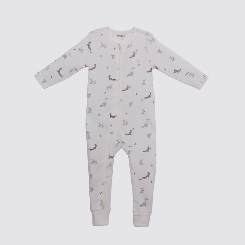 The Elk Baby Racoon Print Premium Organic Cotton Play and Grow Rib Foot Zippy, Various Sizes K3P9