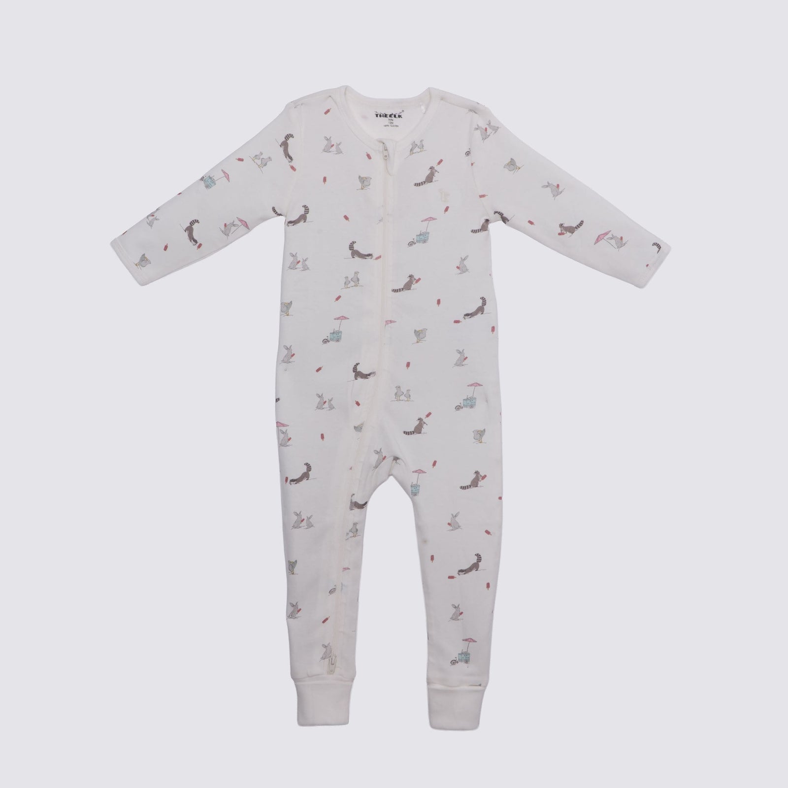 The Elk Baby Racoon Print Premium Organic Cotton Play and Grow Rib Foot Zippy, Various Sizes P2E8 - product image 1