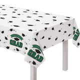 "Congrats Grad" Rectangle Plastic Reusable Table Cover, Green, 54x84-in, for Graduation Y7A3 - product image 1