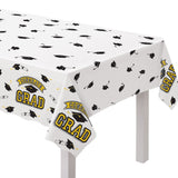 "Congrats Grad" Rectangle Plastic Reusable Table Cover, Yellow, 54x84-in, for Graduation M5E4 - product image 1