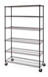 type A 6-Tier Adjustable Wire Shelving Storage Unit with Wheels, Black U0Y8 - product image 1
