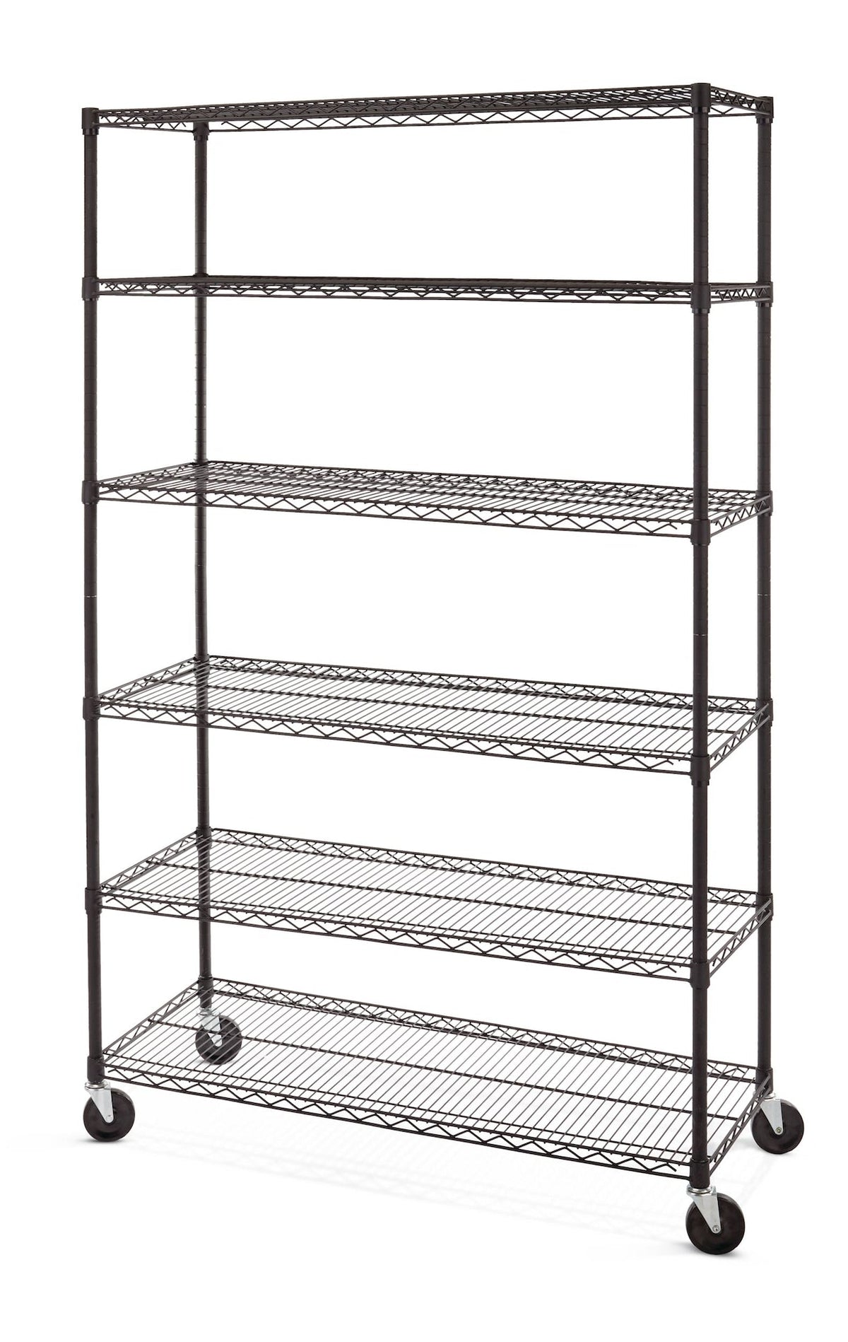 type A 6-Tier Adjustable Wire Shelving Storage Unit with Wheels, Black U0Y8 - product image 1