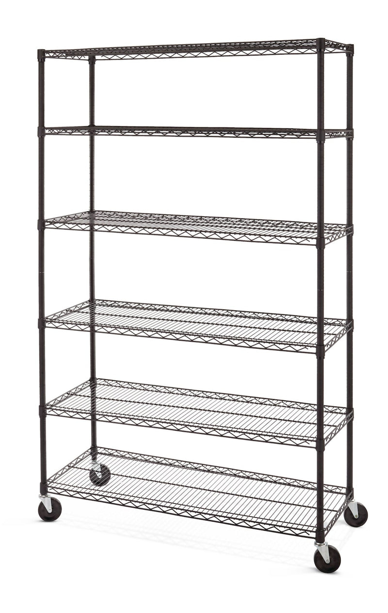 type A 6-Tier Adjustable Wire Shelving Storage Unit with Wheels, Black U0Y8