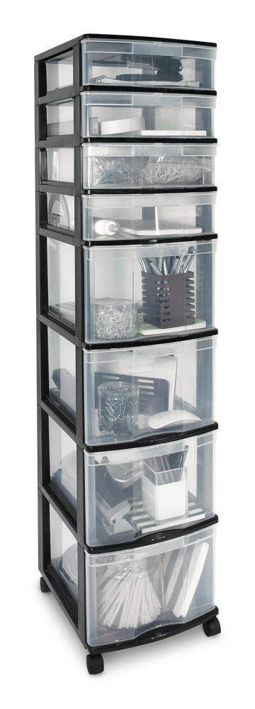 type A Clear Black Frame 8-Drawer Storage Tower/Cart with Wheels, 46-in M3A2
