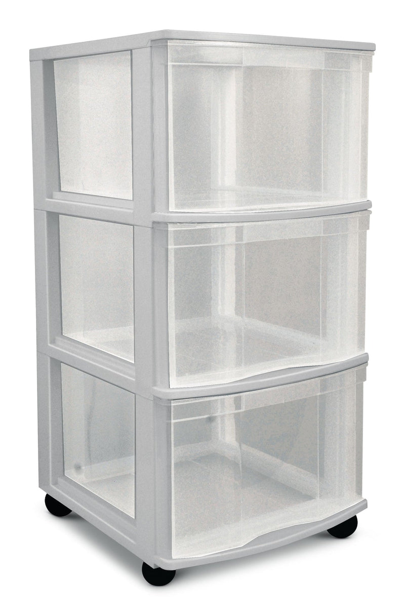 type A Clear Grey Frame 3-Drawer Storage Tower/Cart with Wheels, 26-in P6Y6