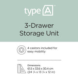 type A Clear Grey Frame 3-Drawer Storage Tower/Cart with Wheels, 26-in P6Y6 - product image 3