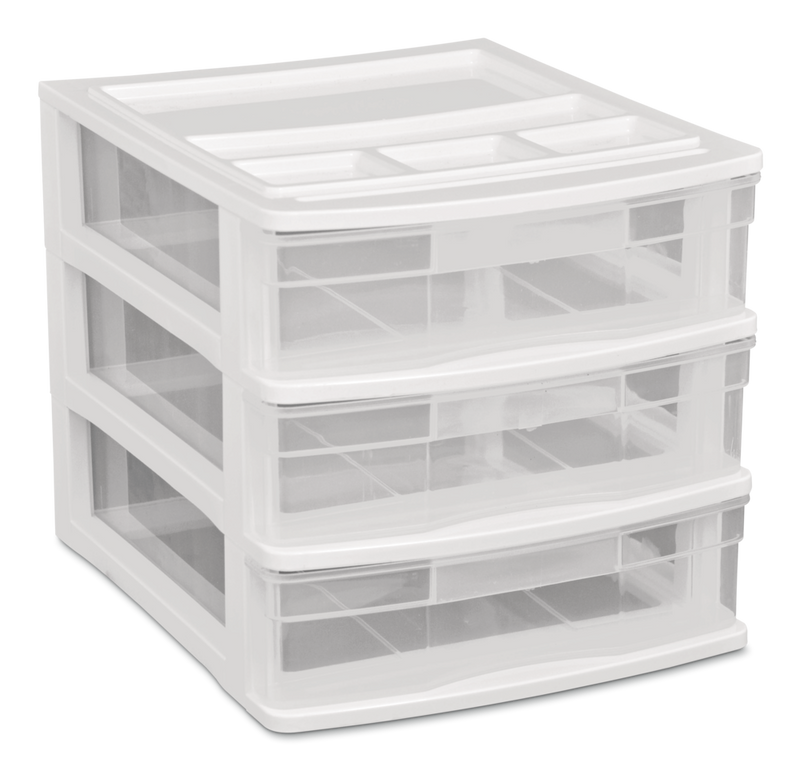 type A Desk Clear White Frame 3-Drawer Storage Tower, 10-in K9U1