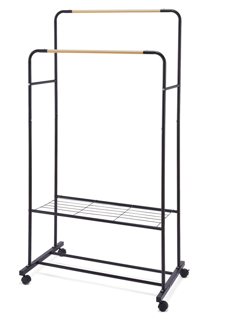 Type A Double Hanging Rail Garment Rack with Rolling Castors I2O2