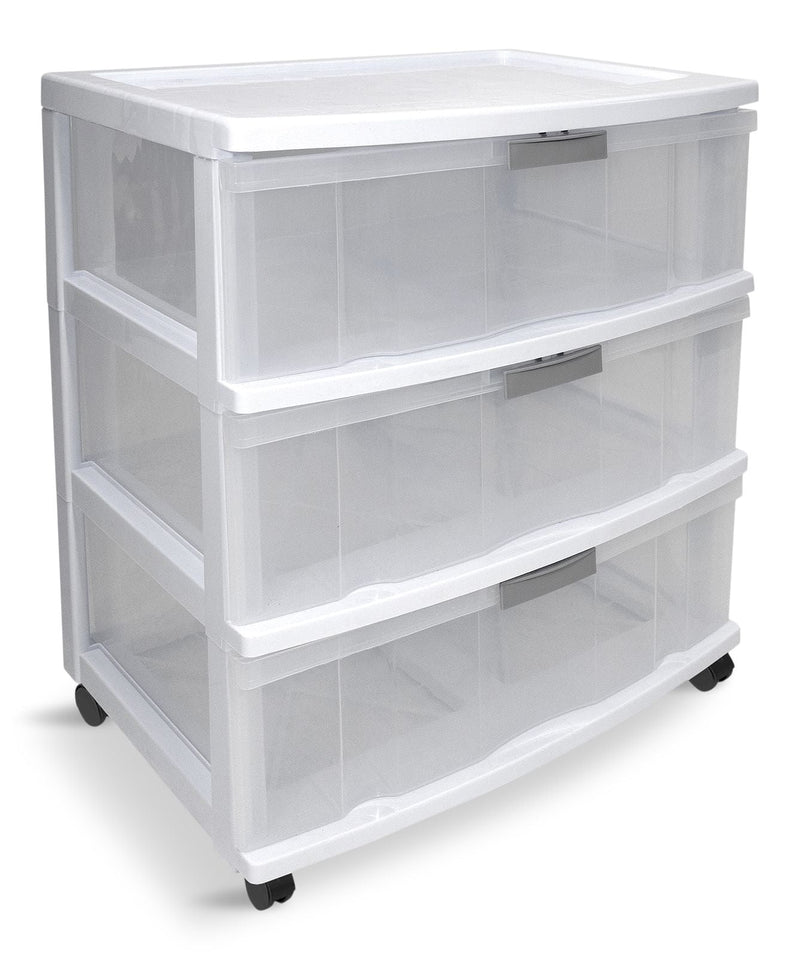 type A Element Clear Frame 3-Drawer Storage Tower/Cart with Wheels, Lockable, 25-in, White F3G7