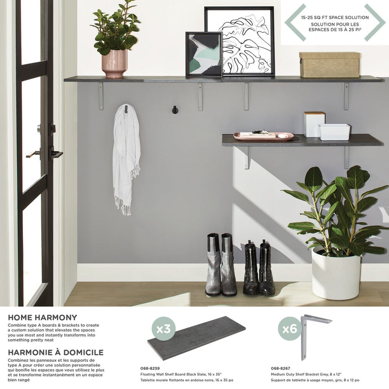 type A Floating Wall Shelf Board, Black Slate, 16 x 35-in Z2M9