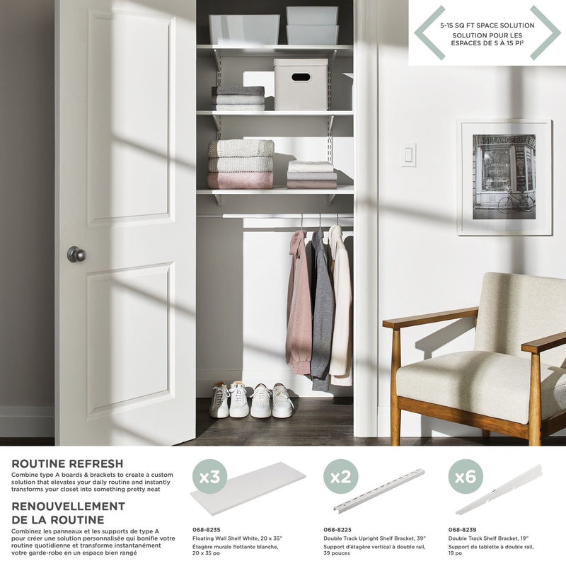 type A Wooden Floating Wall Shelf Board, White, 20 x 35-in K0T4