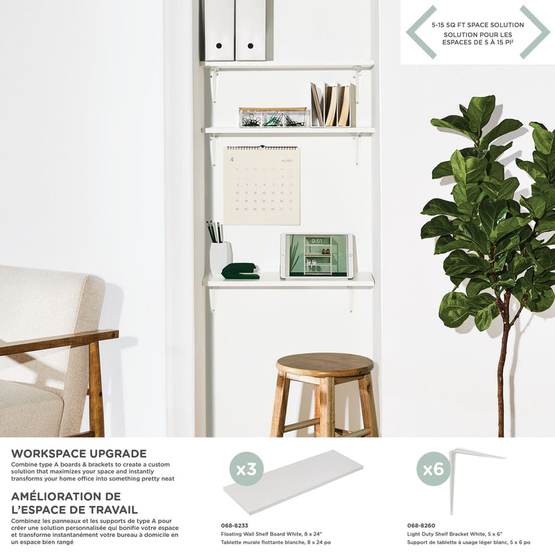type A Wooden Floating Wall Shelf Board, White, 8 x 24-in Q8L5